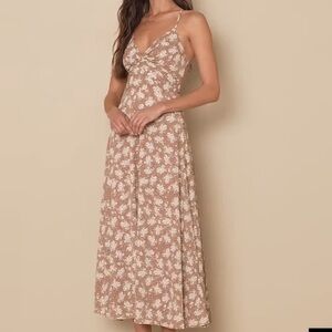Lulu's Cream Floral Midi Dress